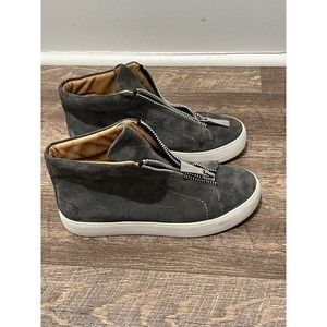 Frye Lena Sneakers Womens 7.5 Gray Leather Suede Zip-Front Casual Low Top